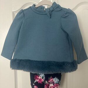 Janie and Jack Teal Sweater with Faux Fur Hem